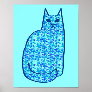Modern katt, turkos och marin i mitten av århundra poster