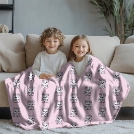 Modern Kawaii Husky Valp Rosa Mönster Fleecefilt