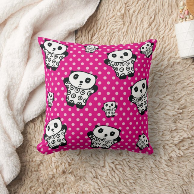 Modern Kawaii Panda Bear Rosa Girly Polka Dot Kudde (Filt)