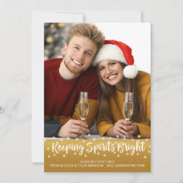 Modern KEEPING SPIRITS BRIGHT Lykta Guld Julkort