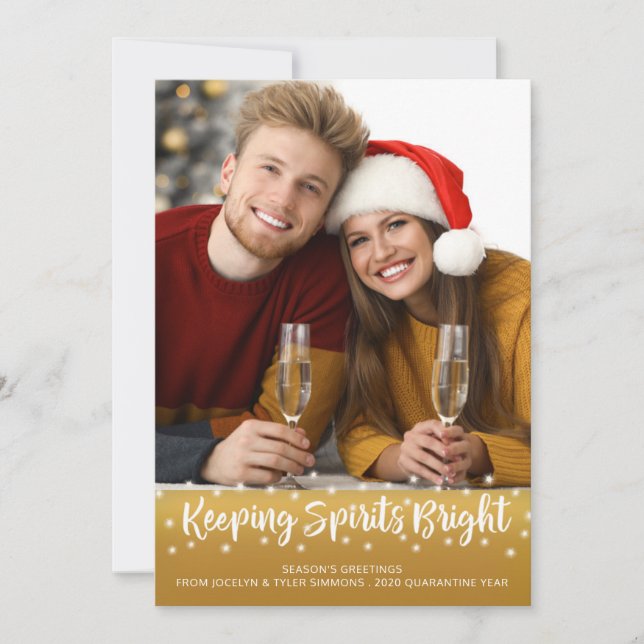 Modern KEEPING SPIRITS BRIGHT Lykta Guld Julkort (Framsida)