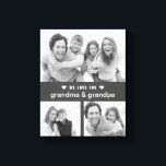 Modern Keepsaké Black and White Photos Grandparent Canvastryck<br><div class="desc">Skapa en riktig keepy för B&W-filter som används för fotokollage av dina favoritfoton för mormor och morfar. En solid mörk grått med "vi kärlek dig, mormor och morfar" övertäckte klassisk typografi. De kommer att kärlek barnbarn. Berätta om du behöver hjälp eller har speciella förfrågningar.</div>