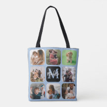 Modern Keepsaké Photo Collage Monogram Tote Bag