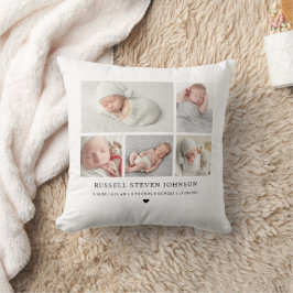 Modern Keepsaké Photo Collage Newborn Stats Kudde