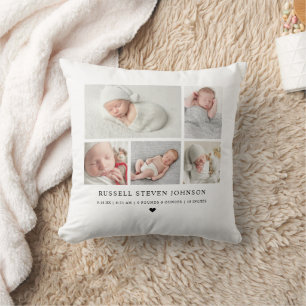 Modern Keepsaké Photo Collage Newborn Stats Kudde