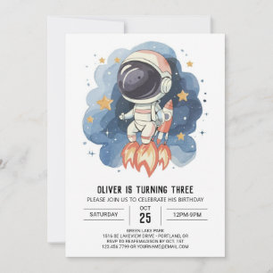 Modern kelestial Children's Astronaut Boy Birthday Inbjudningar