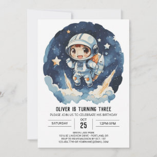 Modern kelestial Cute Astronaut Boy Birthday Inbjudningar