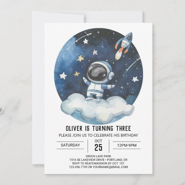 Modern kelestial Editable Astronaut Boy Birthday Inbjudningar (Framsida)