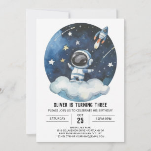 Modern kelestial Editable Astronaut Boy Birthday Inbjudningar