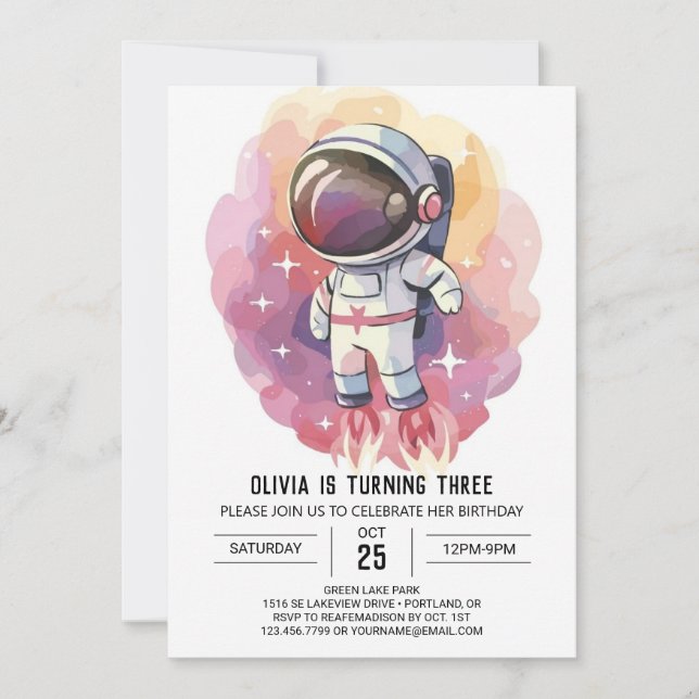 Modern kelestial Explorer Astronaut Birthday Inbjudningar (Framsida)