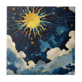 Modern kelestial Sol Stars och Blue Clouds Kakelplatta