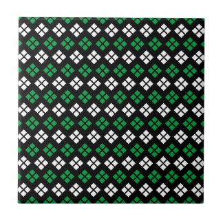 Modern Kelly Grönt & White Argyle Mönster på Black Kakelplatta