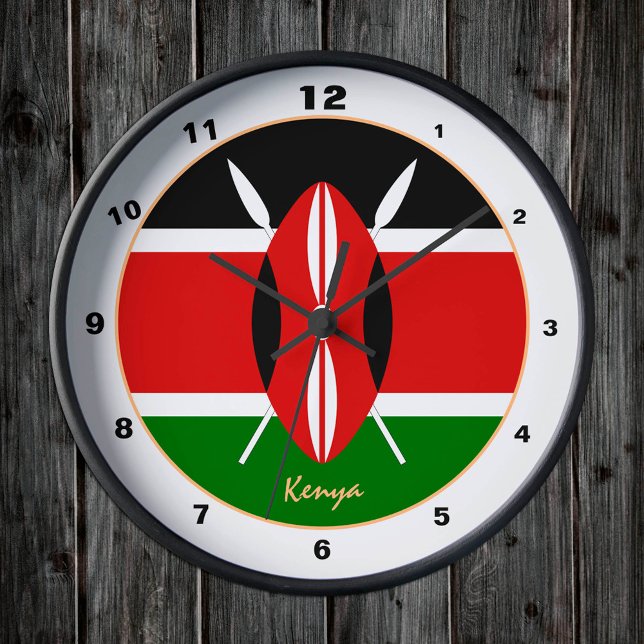Modern kenyansk Flagga, Kenyas hem/design Rund Klocka (Skapare uppladdad)