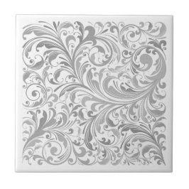Modern keramik Tile, grått och Vita Swirl Mönster Kakelplatta