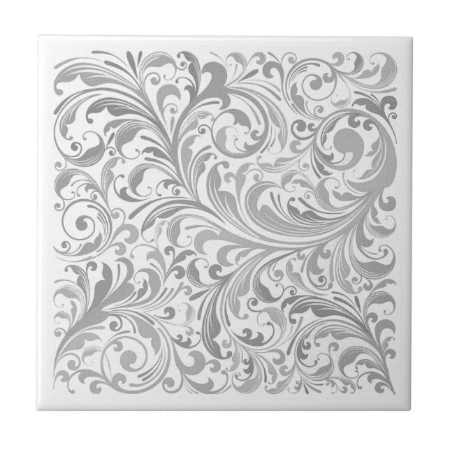 Modern keramik Tile, grått och Vita Swirl Mönster Kakelplatta (Framsidan)