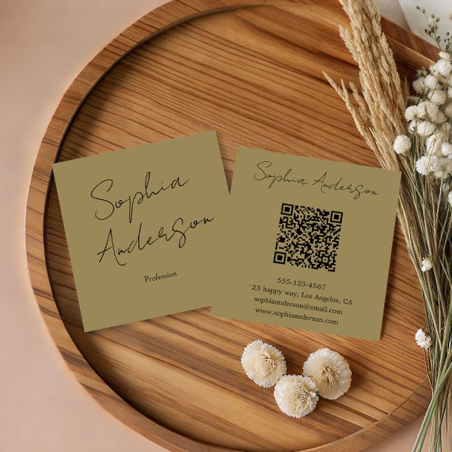 Modern Khaki Business Card - Elegant Handwritten  (Skapare uppladdad)