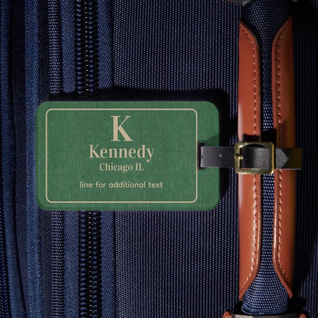  Modern Khaki Lettering on Green Denim Print Bagagebricka (Framsida Insitu 4)