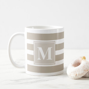 Modern Khaki och White Rand med Monogram Kaffemugg