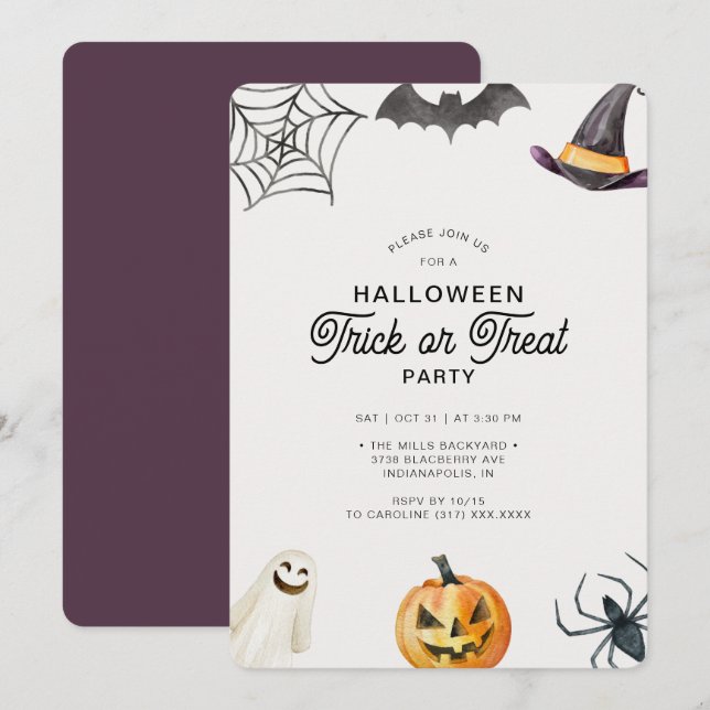 Modern Kids Halloween Bus eller godis Party-inbjud Inbjudningar (Fram/baksida)