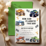 Modern Kids Monster Lastbilar Födelsedagsfest Inbjudningar<br><div class="desc">Lägg märke till alla små party djur! Få redot att ändra roligten med vår "BOOM, CLASH ITS A MONSTER LASTBIL BASH", barndagsmorgonsterbilinbjudan till Lastbilar. Med den vackra monsterbilen lastbilar, det moderna typografiskript inbjudan som du går med in på firande. Låt oss in i det tredje levnadsåret med en episk födelsedagskalas!...</div>