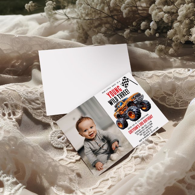 Modern Kids Monster Lastbilar Födelsedagsfest Inbjudningar (Skapare uppladdad)