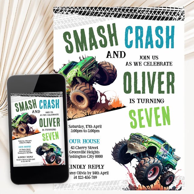 Modern Kids Monster Trucks Birthday Party Inbjudningar (Skapare uppladdad)