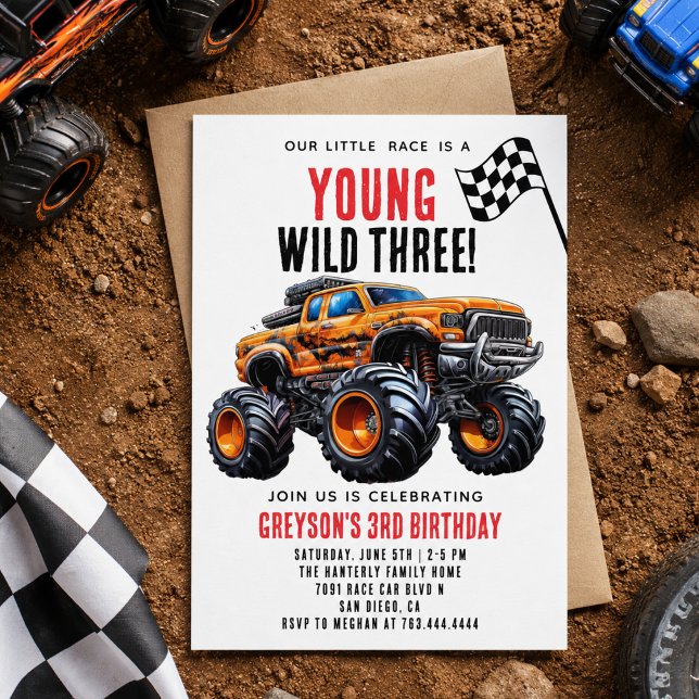 Modern Kids Monster Trucks Födelsedagsfest  Inbjudningar (Modern Kids Monster Trucks Birthday Party Invitation
)