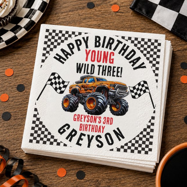 Modern Kids Monster Trucks Födelsedagsfest Pappersservett (Modern Kids Monster Trucks Birthday Party Paper napkins)