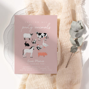 Modern Kids Party Animals Farm Tema Birthday Inbjudningar