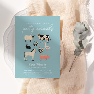 Modern Kids Party Animals   Farm Tema Birthday Inbjudningar