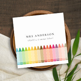 Modern Kids Teacher Colorful Rainbow Crayon Färg Fyrkantigt Visitkort