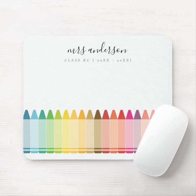 Modern Kids Teacher Colorful Rainbow Crayon Färg Musmatta (Med mus)