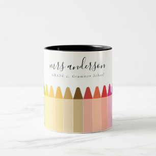 Modern Kids Teacher Colorful Rainbow Crayon Färg Två-Tonad Mugg