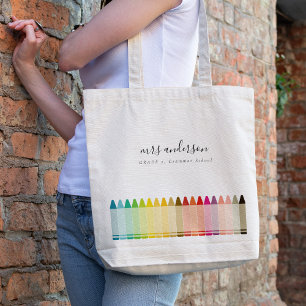 Modern Kids Teacher Colorful Rainbow Crayon Färg Tygkasse