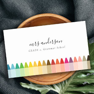 Modern Kids Teacher Colorful Rainbow Crayon Färg Visitkort