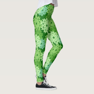Modern Kimono-Blommigt, skriv ut, limma grönt Leggings