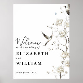 Modern kinesisk blomsterbrölloppsskylt poster