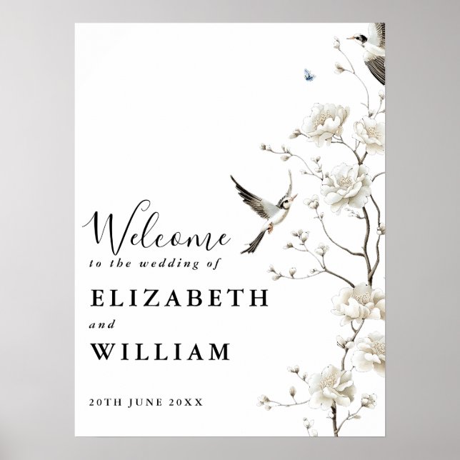 Modern kinesisk blomsterbrölloppsskylt poster (Framsidan)