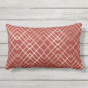 Modern kinesisk rött Art Deco Geometric Mönster Lumbarkudde