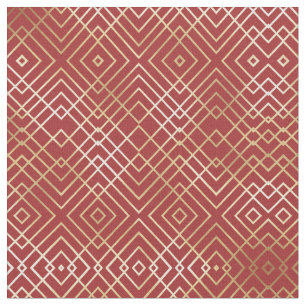 Modern kinesisk rött Art Deco Geometric Mönster Tyg