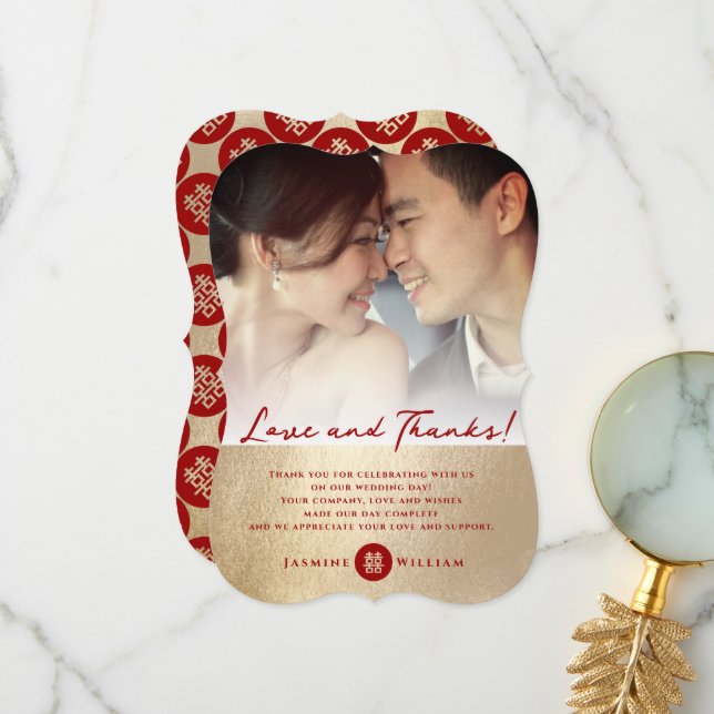 Modern kinesiska Bröllop Kärlek och tack Photo (Fram/Back In Situ)