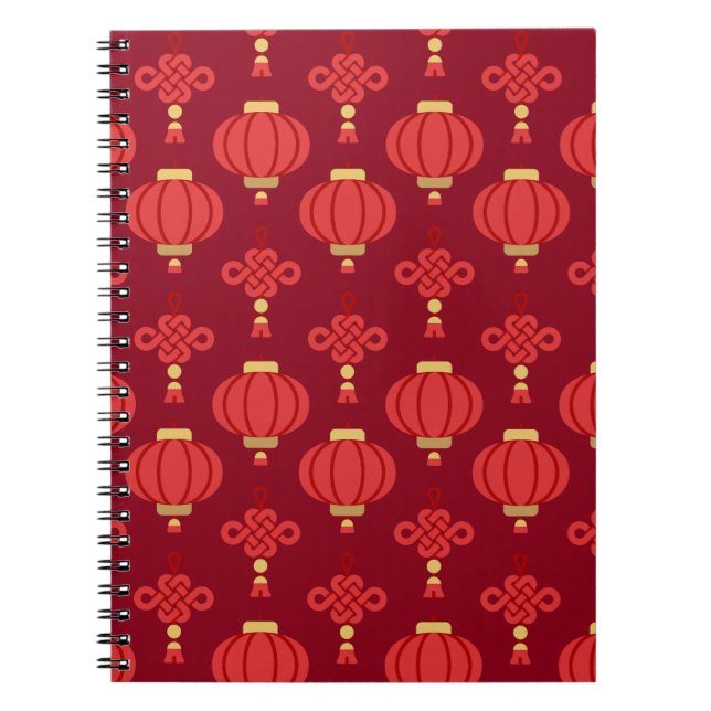 Modern kinesiska Red Lantern Mönster Anteckningsbok (Framsidan)
