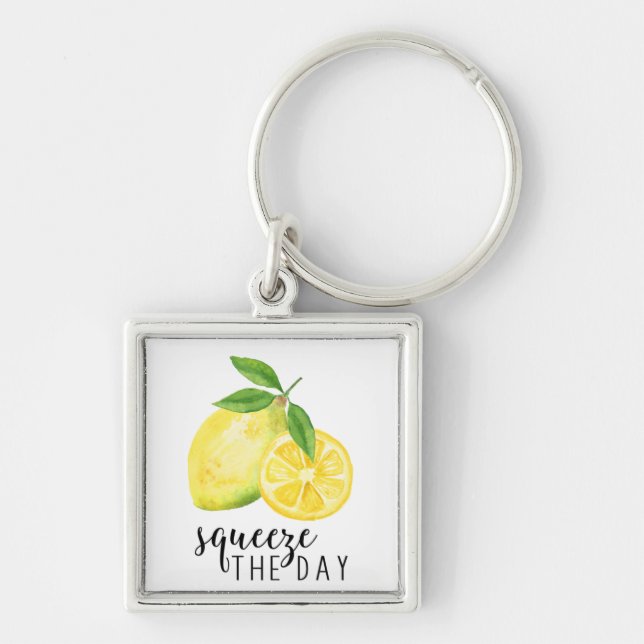 MODERN KITCHEN LEMON PUN FYRKANTIG SILVERFÄRGAD NYCKELRING (Framsidan)