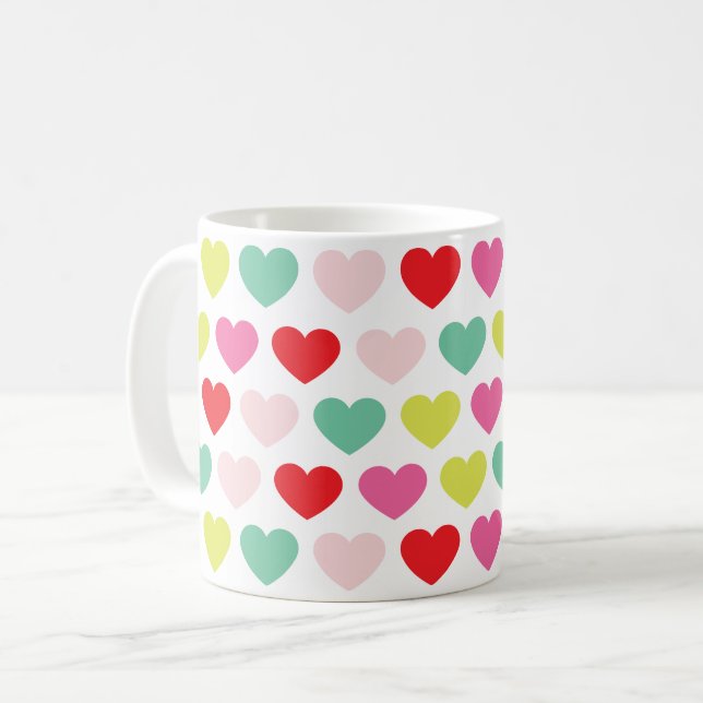 MODERN klara, färgstarka HEARTS | HELGDAG Kaffemugg (Framsida vänster)