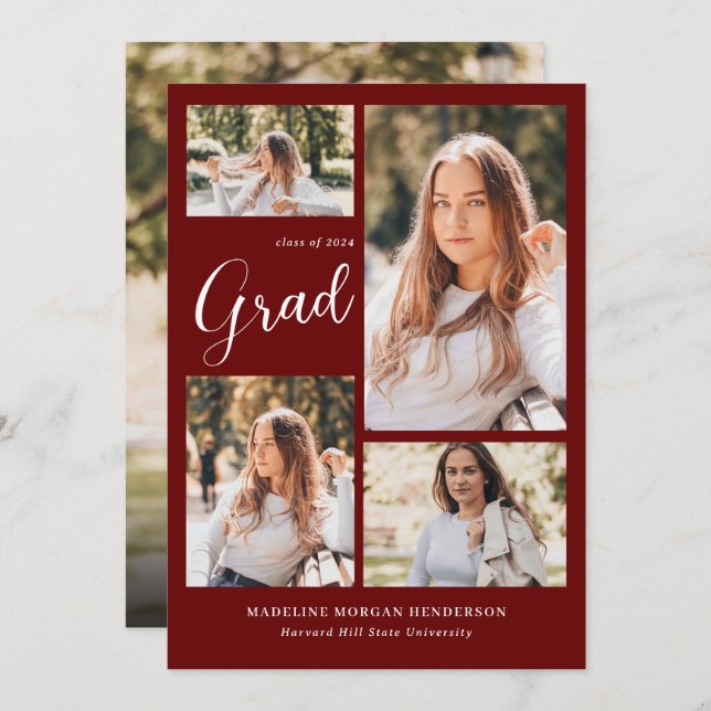 Modern klass 5 Photo Collage Burgundy Studenten Meddelande (Fram/baksida)