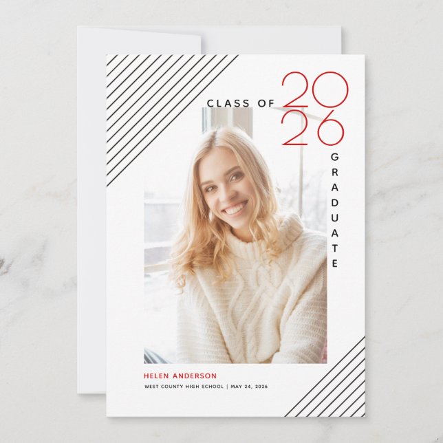Modern klass av 2026 examen svart, röd foto meddelande (Framsida)