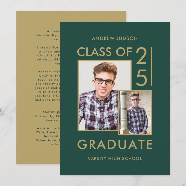 Modern klass av 25 Grönt 2-foto, öppet hus Inbjudningar (Fram/baksida)