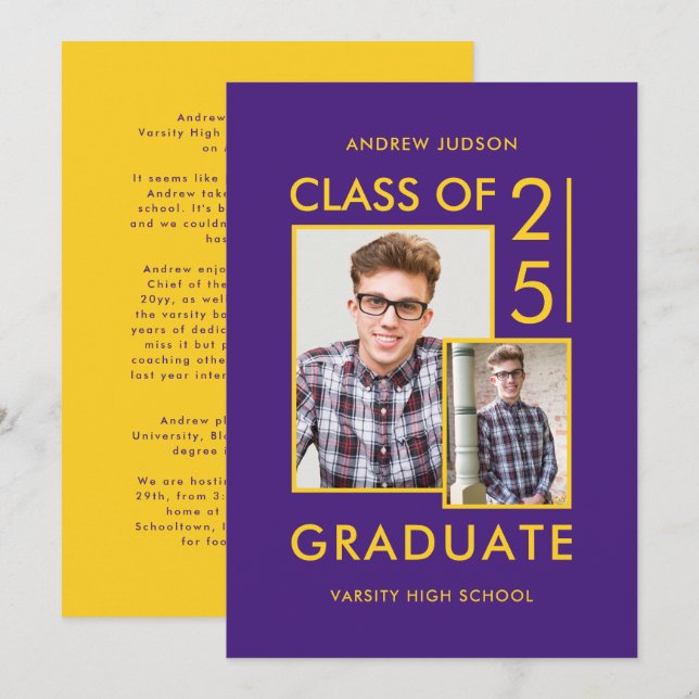 Modern klass av 25 Lila 2-foto, öppet hus Inbjudningar (Fram/baksida)