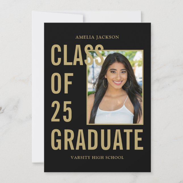 Modern Klass Av 25 Svart & Guld Examen Fest Inbjudningar (Framsida)