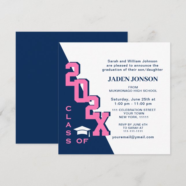 Modern klass för 2022 års Studentfest för marin Ro Inbjudningar (Fram/baksida)